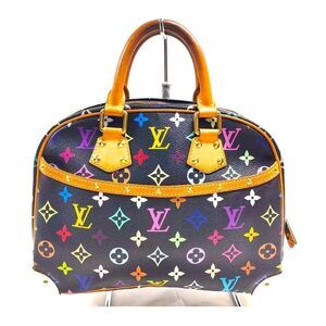 Auth Louis Vuitton Black Monogram Trouville Murakami Multicolor